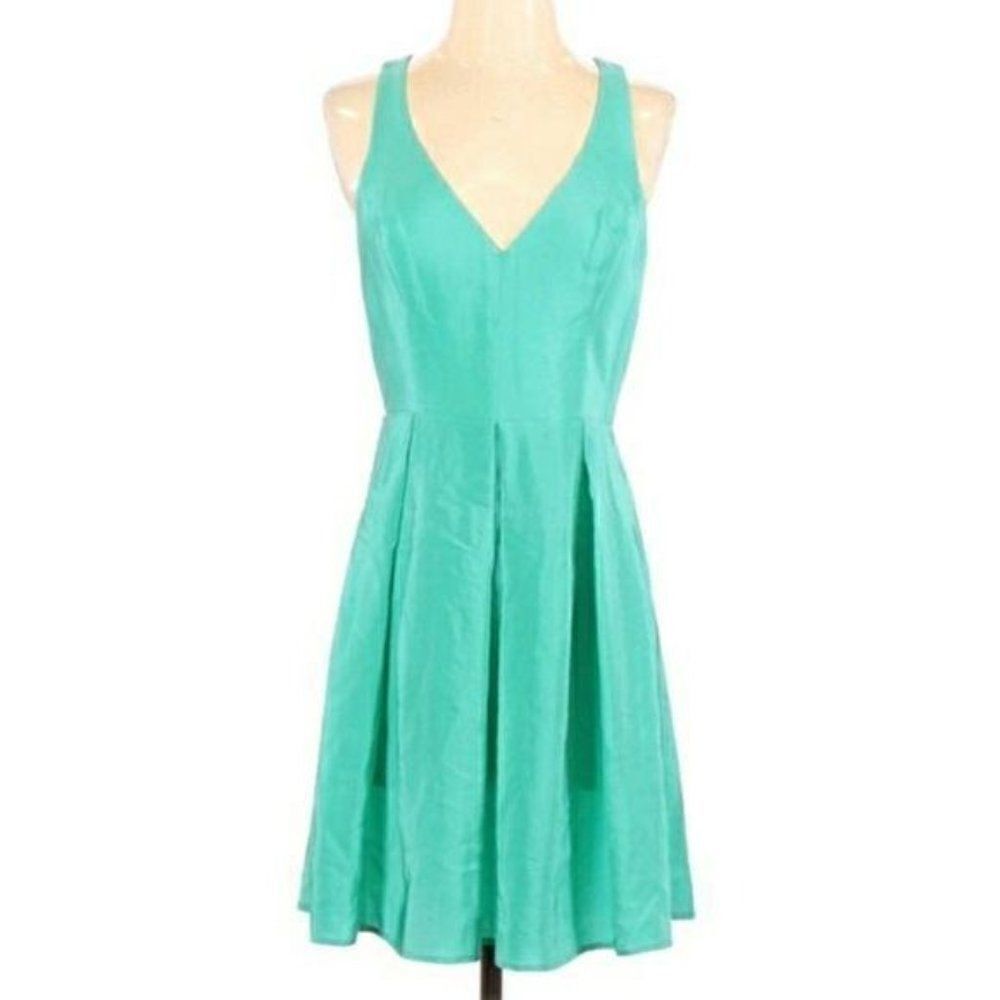 Amanda Uprichard Gabby Dress Silk Sleeveless Pleated‎ Fit & Flare Aqua Sz S